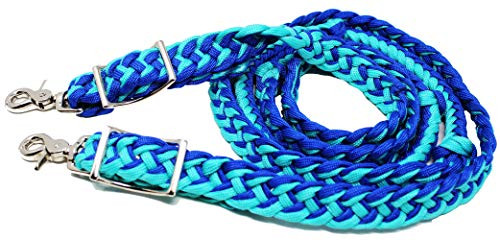 ProRider Horse Roping Western Barrel Reins Turquoise Blue Nylon Braid Knotted Rein 60785