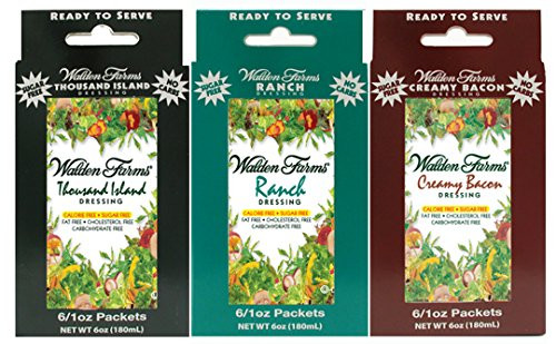 3 Boxes 18 Packets Walden Farms Salad Dressing 1 Oz Packets 1 Box Ranch 1 Box Creamy Bacon 1 Box Thousand Island