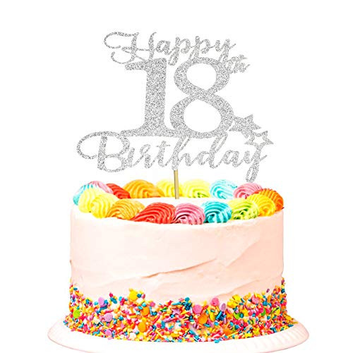 Happy 18th Birthday Cake Topper for 18th Birthday Party Decorations Sign Silver Glitter Happy 18th Birthday Cake Topper for 18th Birthday Party Decorations Sign Silver Glitter