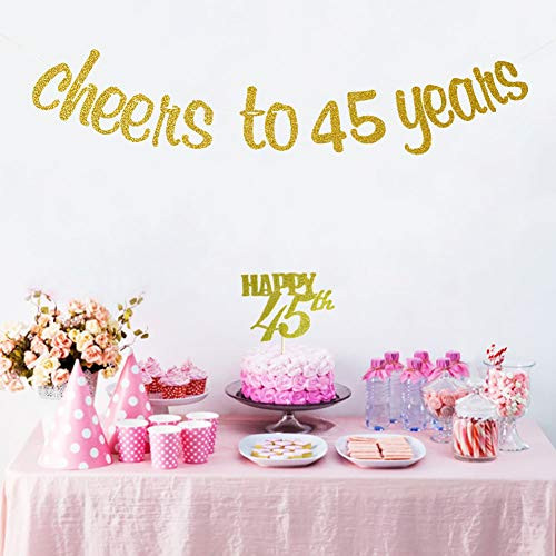 Cheers to 45 Years Banner Happy 45th Cake Topper Glitter 45th Birthday Wedding Party Decorations Gold Cheers to 45 Years Banner Happy 45th Cake Topper Glitter 45th Birthday Wedding Party Decorations Gold