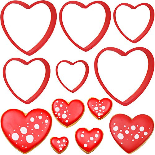 KAISHANE Valentines Day Cookie Cutter Set Heart Shapes Cookie Cutters 6 Pieces Wedding Birthday Biscuit Fondant Cutters for Baking
