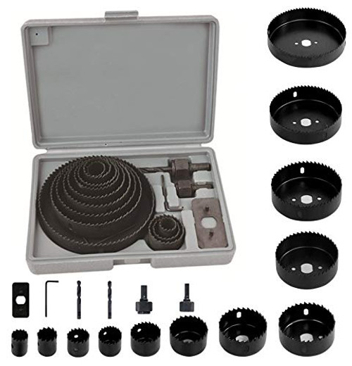 Hole Saw Kit for Wood 16pcs Hole Saw Set General Purpose 34519127mm with Mandrels Hex Key Install Plate for Soft Wood PVC Board Plastic Plate Drilling