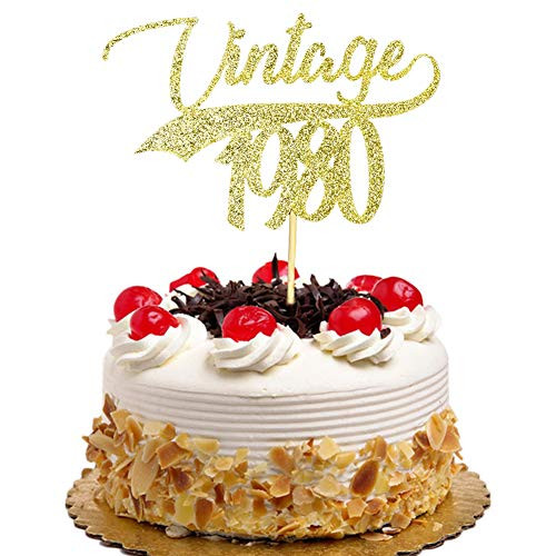 Vintage 1980 Cake Topper for 40th Birthday Wedding Anniversary Party Decorations Gold Glitter Vintage 1980 Cake Topper for 40th Birthday Wedding Anniversary Party Decorations Gold Glitter
