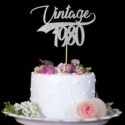 Vintage 1980 Cake Topper for 40th Birthday Wedding Anniversary Party Decorations Silver Glitter Vintage 1980 Cake Topper for 40th Birthday Wedding Anniversary Party Decorations Silver Glitter