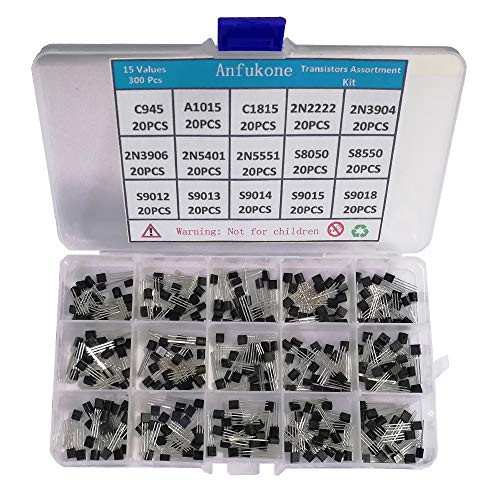 Transistor Assortment Kit 2N2222 2N3904 2N3906 C945 A1015 C1815 2N5401 2N5551 S8050 S8550 S9012 S9013 S9014 S9015 S9018 15 Values 300 Pcs PNP NPN Transistors Power General Purpose