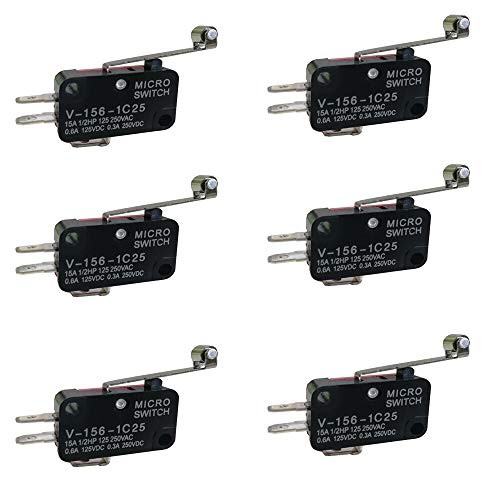 Anfukone V1561C25 Micro Limit Switch with Hinge Roller Momentary SPDT Snap Action for Arduino CYT1046 6Pcs
