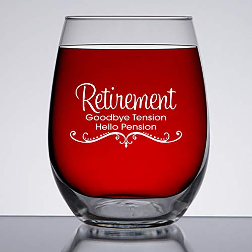 Retirement Gifts for Women - Large 15oz Stemless Wine Glass - Funny Gift Ideas for Men, Women, Retirement, Retired,