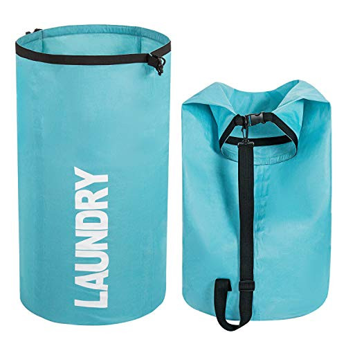 WOWLIVE Extra Large Foldable Laundry Hamper Durable Laundry Basket Collapsible Laundry Bag Backpack Laundry LinerDirty Clothes Hamper Standing Waterproof Hamper for Laundry (Light Blue)