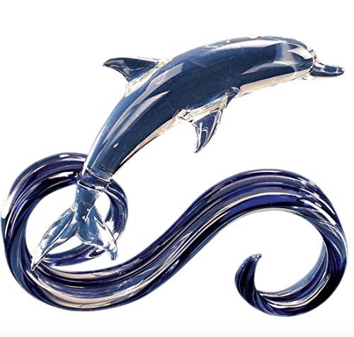 Glass Baron Dolphin in Cobalt Blue Wave Figurine 45