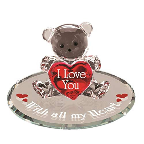 Roy Rose Jewelry Handcrafted Glass Bear All My Heart Figurine on Mirror by Glass Baron from