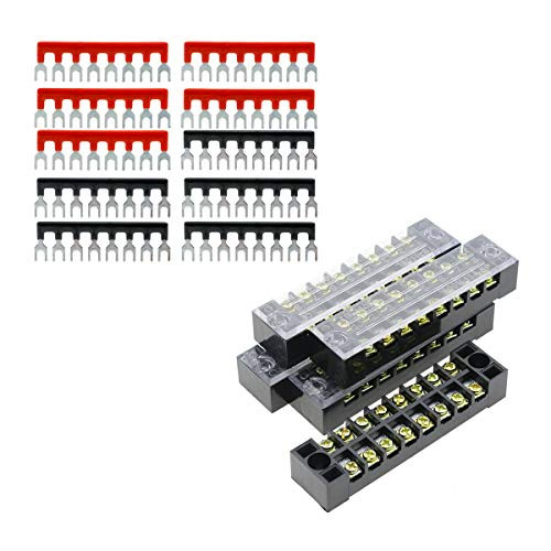 YXQ 600V 15A 8 Position Double Row Screw Terminal Barrier Strip Block and 15A 8 Pin 55 Red Black PreInsulated Fork Type Jumper Strip