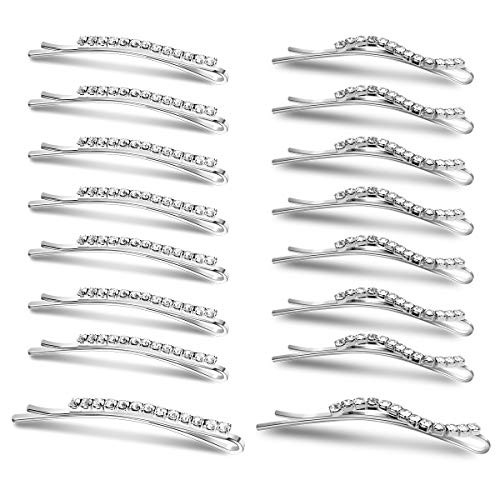 Folansy 16 Pieces Clear Rhinestone Bobby Pin Crystal Hair Pin Metal Hair Clips Decorations for Lady Women GirlsSilver16 Pieces