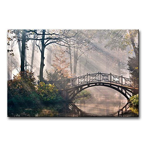 Autumn Landscape Canvas Print Wall Art Painting for Home DecorTranquil Autumn Forest with River and Bridge on The Sunny Morning Paintings Modern Framed Artwork