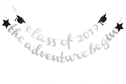 2019 Graduation Banner - Class of 2019 The Adventure Begin Banner with Graduation Symbol - Graduation Party Decorations