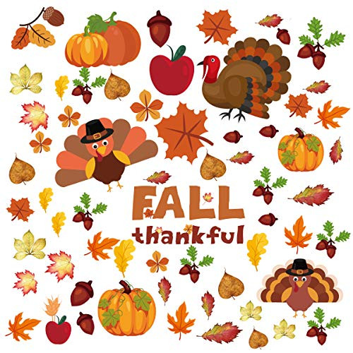 PARLAIM Thanksgiving Window Clings84 PCS Fall Thanksgiving Decorations Maple Autumn Leaves Window Stickers Decal Pumpkin Decorations for Glass Decals Party Ornaments