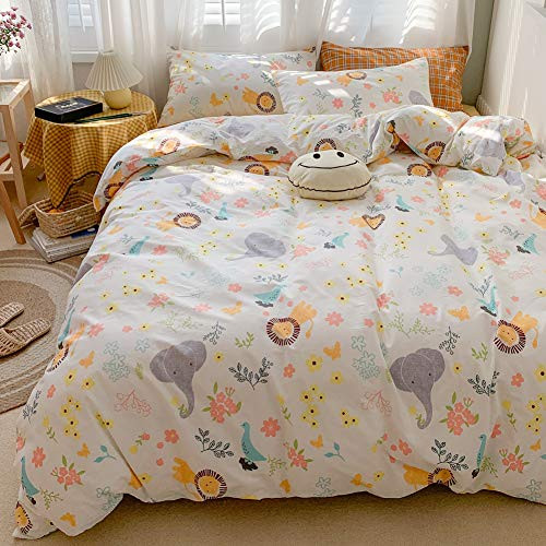 LAYENJOY Zoo Duvet Cover Set Twin 100 Cotton Bedding Lion Elephant Floral Garden Branch Pattern on White 1 Cartoon Comforter Cover with Zipper Ties 2 Pillowcases for Kids Teens Boys Girls LAYENJOY Zoo Duvet Cover Set Twin 100 Cotton Bedding Lion Elephant Floral Garden Branch Pattern on White 1 Cartoon Comforter Cover with Zipper Ties 2 Pillowcases for Kids Teens Boys Girls