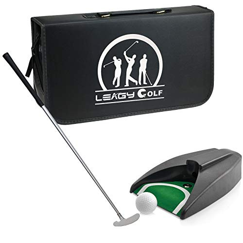 LEAGY Portable Golf Putter Travel Practice Putting Set with Case Indoor Outdoor Yard Golfer Kids Toy Indoor Golf Games Set Ball Return System Zink Alloy Putter Best Gift Executive Office Putter Set