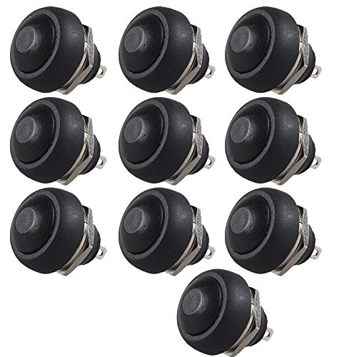 ESUPPORT 12mm Black Waterproof Momentary Round Toggle Switch ON Off Reset Push Button Pack of 10