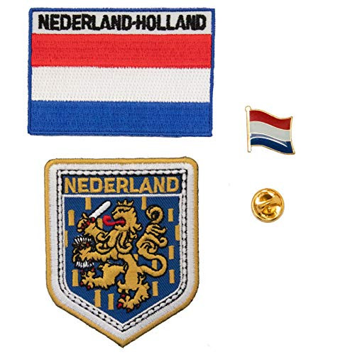 AONE 3 PCS Pack Netherlands National Badge Patch with Lions  Holland Ironon Patch  Holland Flag Metal Lapel Pin World Travel Embroided Badge Emblem Pin