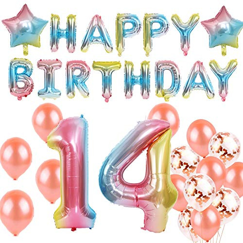 14th Birthday Decorations  Number 14 Balloon  40 inch Rainbow Gradient Colorful Big Size Number Foil Helium Balloons For Birthday Party Supplies