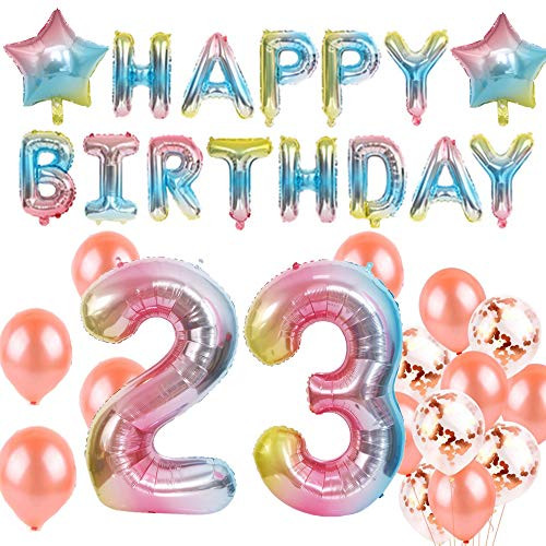 23th Birthday Decorations  Number 23 Balloon  40 inch Rainbow Gradient Colorful Big Size Number Foil Helium Balloons For Birthday Party Supplies