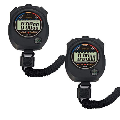 Pgzsy 2 Pack MultiFunction Electronic Digital Sport Stopwatch Timer Large Display with Date Time and Alarm FunctionSuitable for Sports Coaches Fitness Coaches and Referees