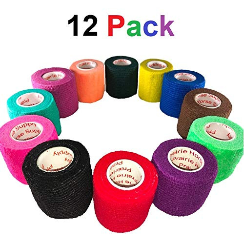 Prairie Horse Supply Vet Wrap Tape Bulk Assorted Colors 12 Pack 2 Inches Wide Vet Rap Medical First Aid Tape Self Adhesive Adherent for Ankle Wrist Sprains and Swelling