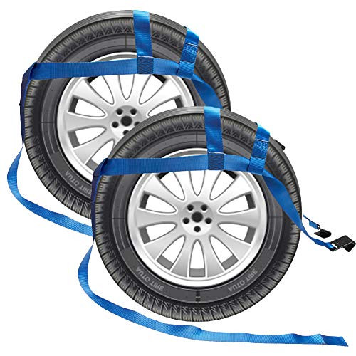 BANG4BUCK 2 Pieces 17 to 21 Rim Car Rachet Tow Dolly Basket Straps Adjustable Racing Rally Dolly Wheel Net with Hooks
