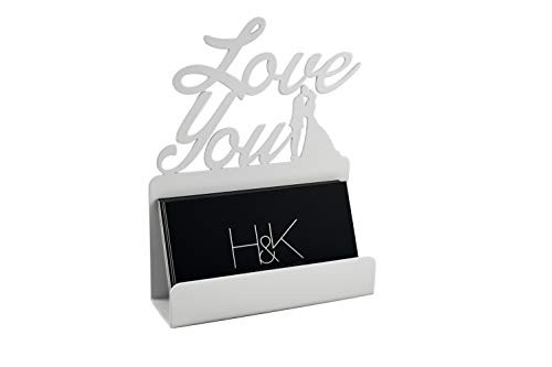 H&K Love You Metal Wedding Desktop Business Name Card Holder, White