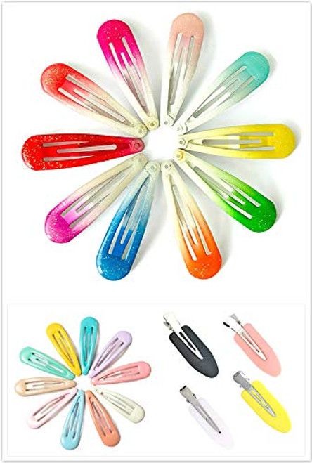 Snap Hair Clips for Women Girls24 Pcs No Slip Metal Gliter Hair Clips Snap Hair Barrettes Hairpins IInclue No Bend Clips Cute Candy Color