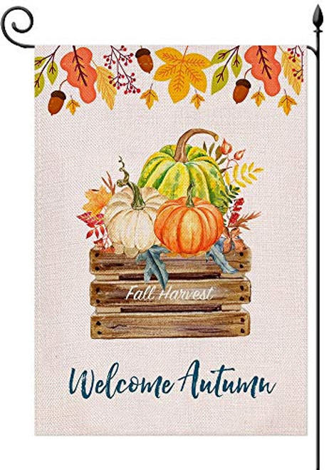 YaoChong Welcome Autumn Pumpkins Maple Leaves Small Garden Flag Vertical Double Sided 125 x 18 InchHappy Fall Harvest Seasonal Burlap Garden Yard Lawn Outdoor Decoration YaoChong Welcome Autumn Pumpkins Maple Leaves Small Garden Flag Vertical Double Sided 125 x 18 InchHappy Fall Harvest Seasonal Burlap Garden Yard Lawn Outdoor Decoration