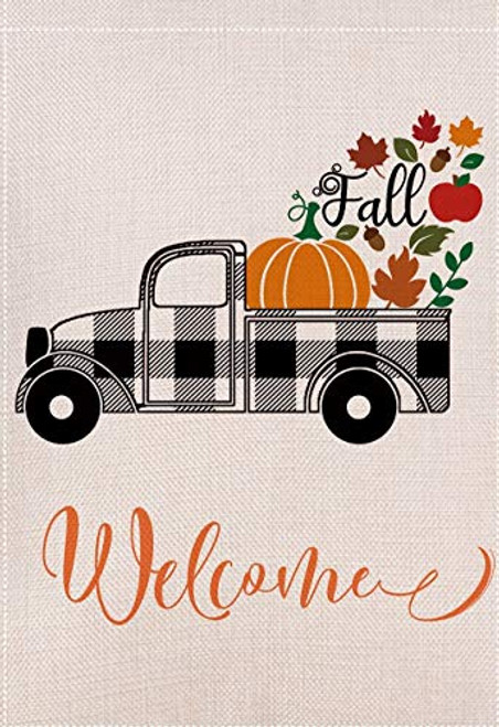 YaoChong Autumn Welcome Fall Truck Pumpkin and Maple Leaves Small Garden Flag Double Sided Vertical Buffalo Check Plaid Burlap Seasonal Yard Signs Outdoor Decor 125 X 18 Inch YaoChong Autumn Welcome Fall Truck Pumpkin and Maple Leaves Small Garden Flag Double Sided Vertical Buffalo Check Plaid Burlap Seasonal Yard Signs Outdoor Decor 125 X 18 Inch