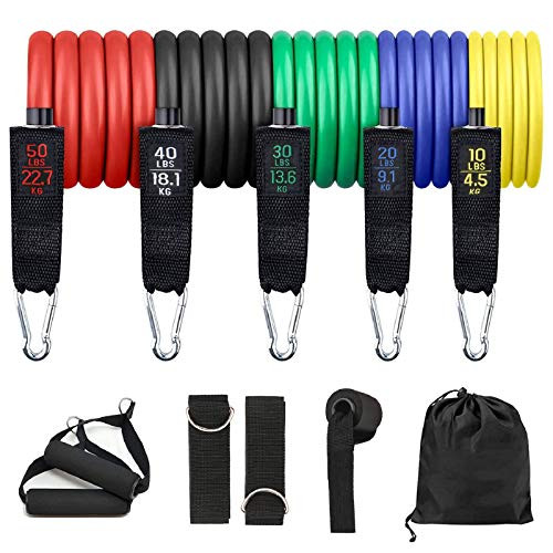 Dream N Jump Resistance Bands Set Exercise Bands with Handles Stackable Up to 150 lbs Pull up Assistance Bands Fitness Band for Men Women Home Gym Workout Bands Resistance for Training