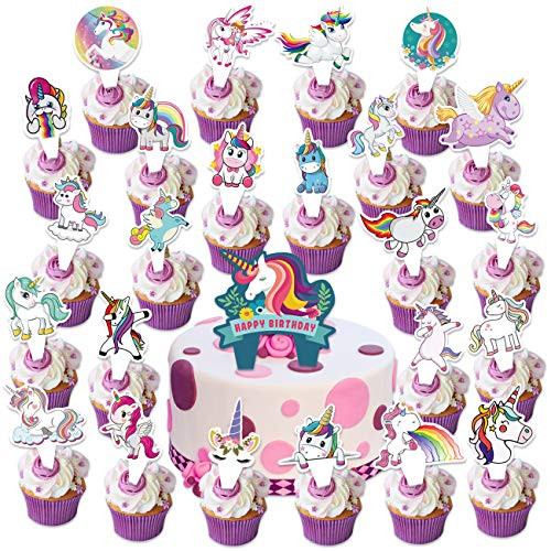 25PCS Unicorn Cake Topper Cupcake Toppers Birthday Decorations for Girls Kids Happy Birthday Party Supplies Cake Decorations