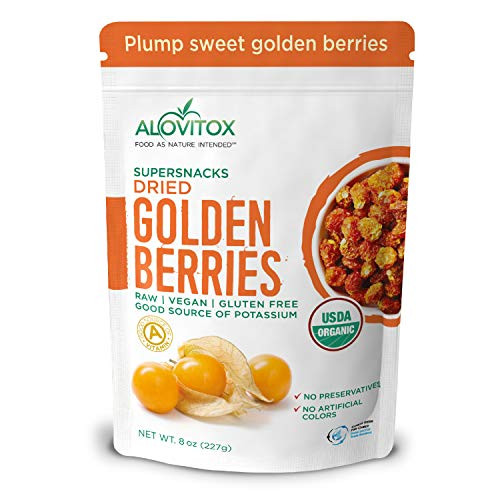 Organic Sun Dried Golden Berries 8 oz  Raw Vegan Gluten Free Super Snack High in Smart Protein Dietary Fiber Vitamin A  C  Incan Gooseberries for Eating Trail Mix Smoothies and Salads