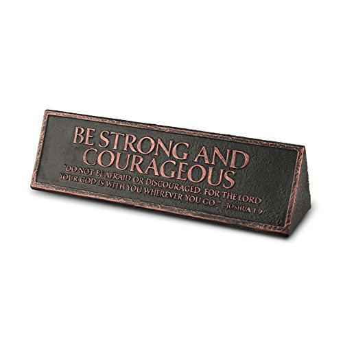 Lighthouse Christian Products Stone & Copper Desktop Reminder Cast Stone&Copper Be Strong and Courageous Plaque