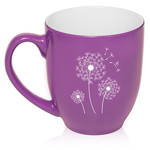 16 oz Large Bistro Mug Ceramic Coffee Tea Glass Cup Dandelions Purple