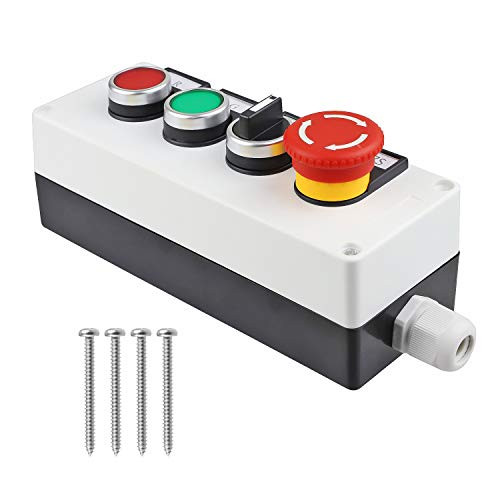 Nxtop Red Green Momentary Switch Red Mushroom Emergency Stop Latching Push Button Switch3 Positions 2NO Latching Select Selector Switch Station Box
