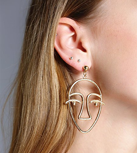 FXmimior Fashion Women Face Shapped Earrings Long Chain Drop Dangle Earrings Jewelry Silver