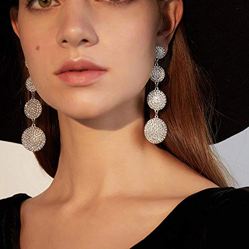 fxmimior Fashion Women Silver Rhinestones Circle Earrings Long Chain Drop Dangle Earrings Jewelry fxmimior Fashion Women Silver Rhinestones Circle Earrings Long Chain Drop Dangle Earrings Jewelry