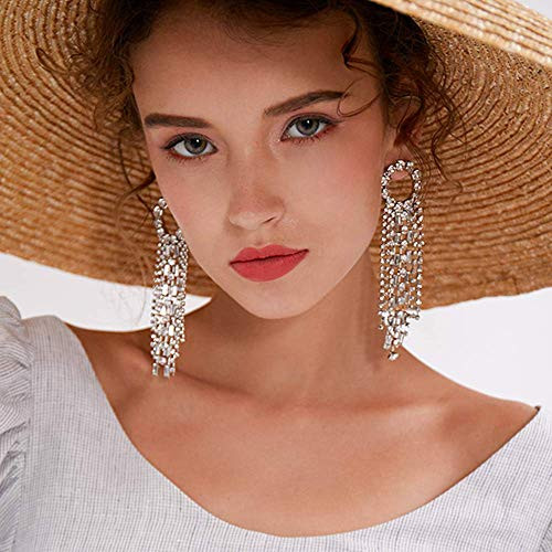 fxmimior Fashion Women Earrings Silver Tassel Full Rhinestones Ring Long Chain Drop Dangle Earrings Jewelry for Women fxmimior Fashion Women Earrings Silver Tassel Full Rhinestones Ring Long Chain Drop Dangle Earrings Jewelry for Women