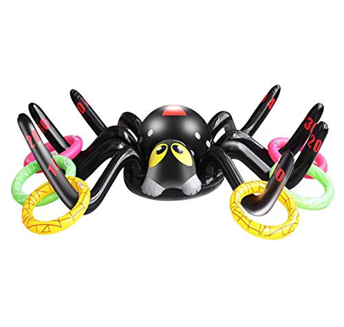CAVLA Inflatable 37 Inch Spider Ring Toss Game for Halloween Inflatable Halloween Ring Toss Games with 6 Rings for Family Halloween Party Games