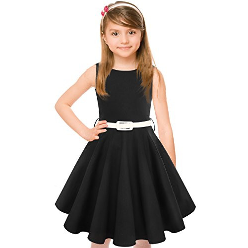 Girls 50s Vintage Swing Rockabilly Retro Sleeveless Party Dress for Occasion Black