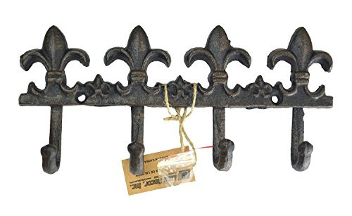 LuLu Decor, Cast Iron Fleur De Lis Key Hook (Key Hook Black)