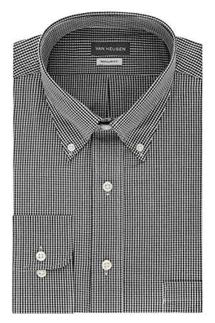 Van Heusen Mens Regular Fit Gingham Button Down Collar Dress Shirt Black XLarge