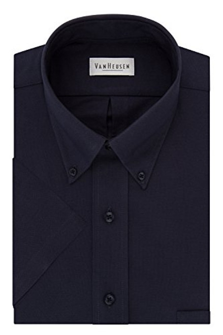 Van Heusen Mens Regular Fit Oxford Short Sleeve Button Down Collar Dress Shirt Navy Large