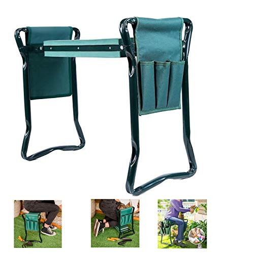 LISHAN Garden Kneeler and Seat with 2 Bonus Tool Pouches 2in1 Foldable Portable Kneeler for Gardening Gardeners Garden Bench Garden Stools Green