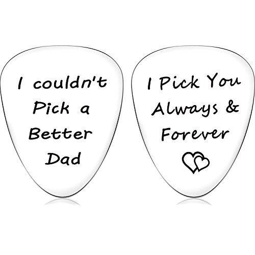 Hestya 2 Pieces Fathers Day Gift Dad Guitar Pick Stainless Steel Guitar Picks with Gift Box Silvery