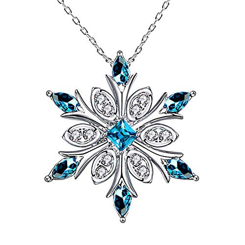 Elensan Womens 925 Sterling Silver Blue Crystals Snowflake Pendant Fashion Necklace Collarbone Chain Elensan Womens 925 Sterling Silver Blue Crystals Snowflake Pendant Fashion Necklace Collarbone Chain