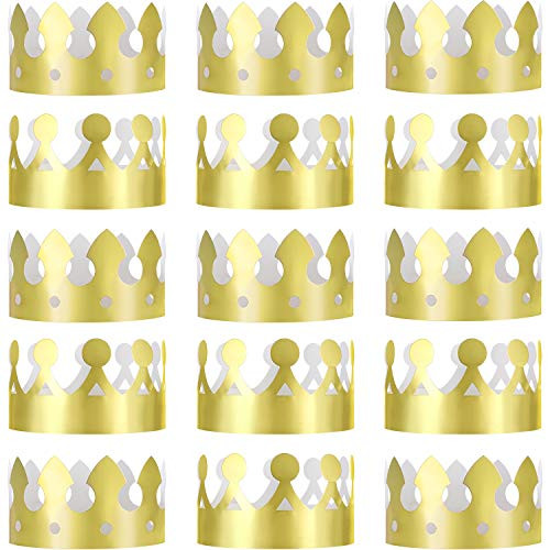 Jovitec 24 Pieces Golden King Crowns Gold Foil Paper Party Crown Hat Cap for Birthday Celebration Baby Shower Photo Props